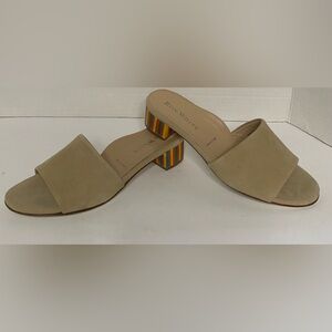 Ron White made an Italy beige suede slide with multicolor heel and arch support